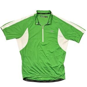 Nishiki Neon Green White 1/4 Zip 3 Back Pocket Cycling Jersey Shirt Mens Large